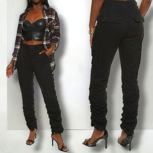 NWOT Free People Black Cargo Ruched Ankle Cotton Pant